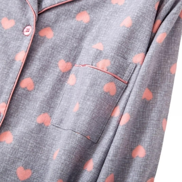 Long Sleeve Night Gown Pajama Dress with Pink Hearts perfect for Post Partum - Picture 6 of 11